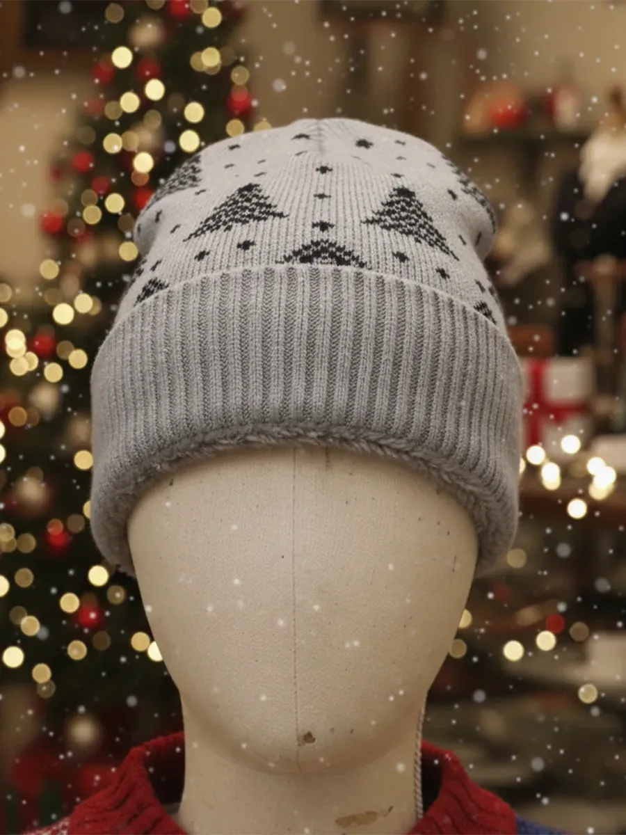 Retro Christmas Fleece-lined Christmas Tree Wool Hat
