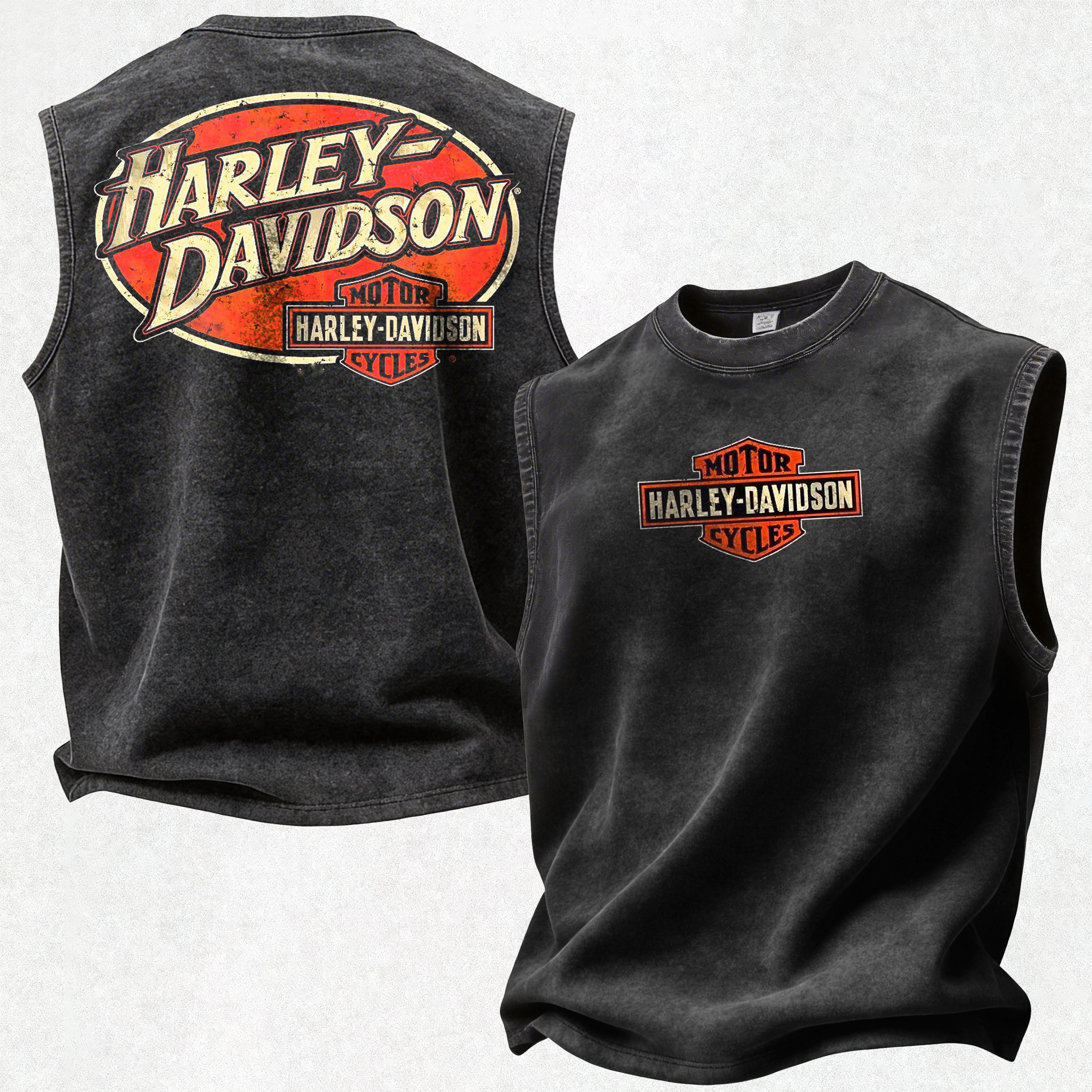  Motorcycles Printed Men's Washed Vest