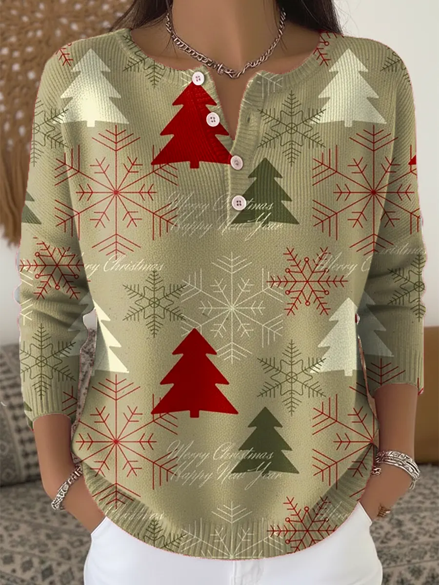 Women's Christmas Tree Pattern Art Print Casual Cardigan Sweater