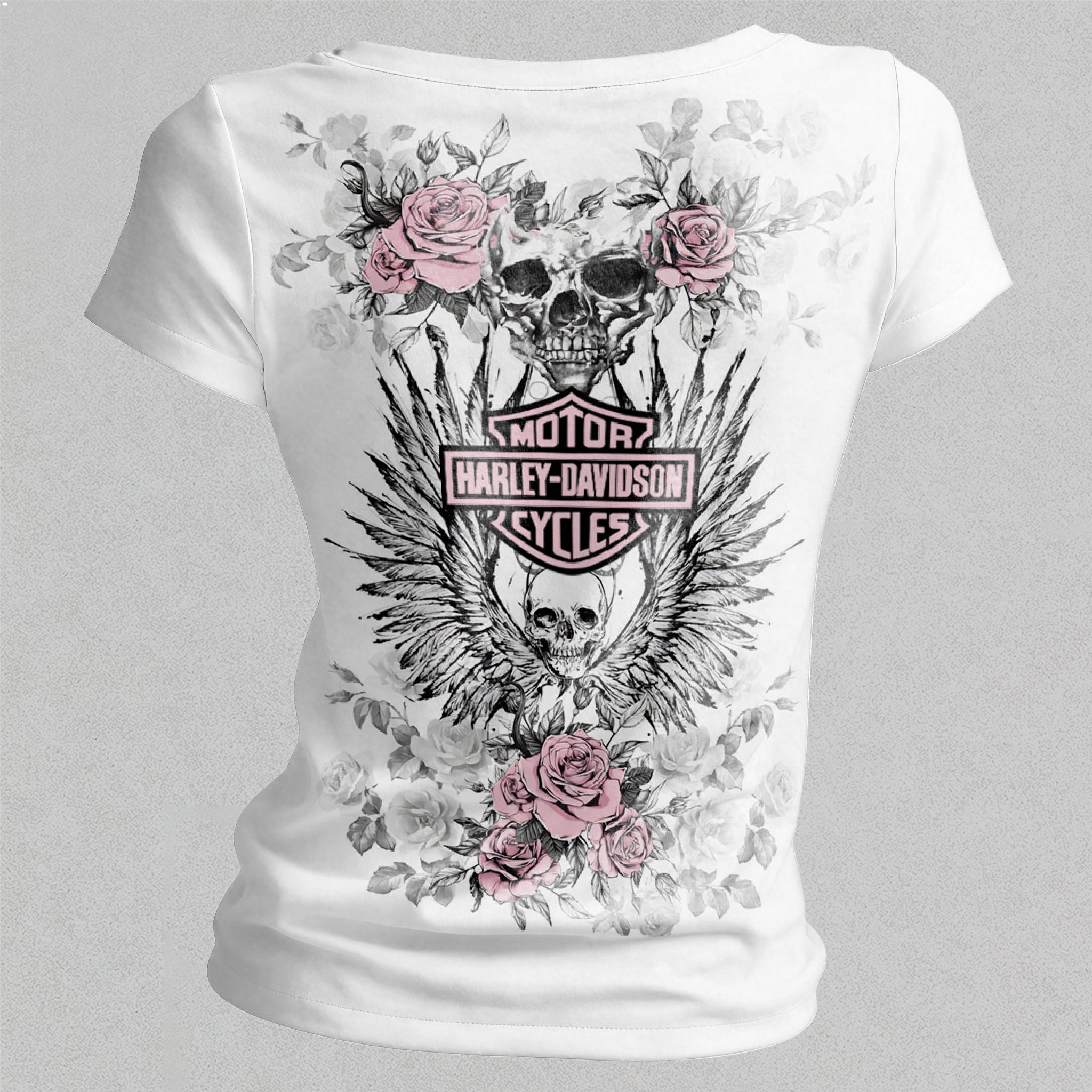  Motorcycles Printed Women's V-neck Pleated Waist Fitted T-shirt