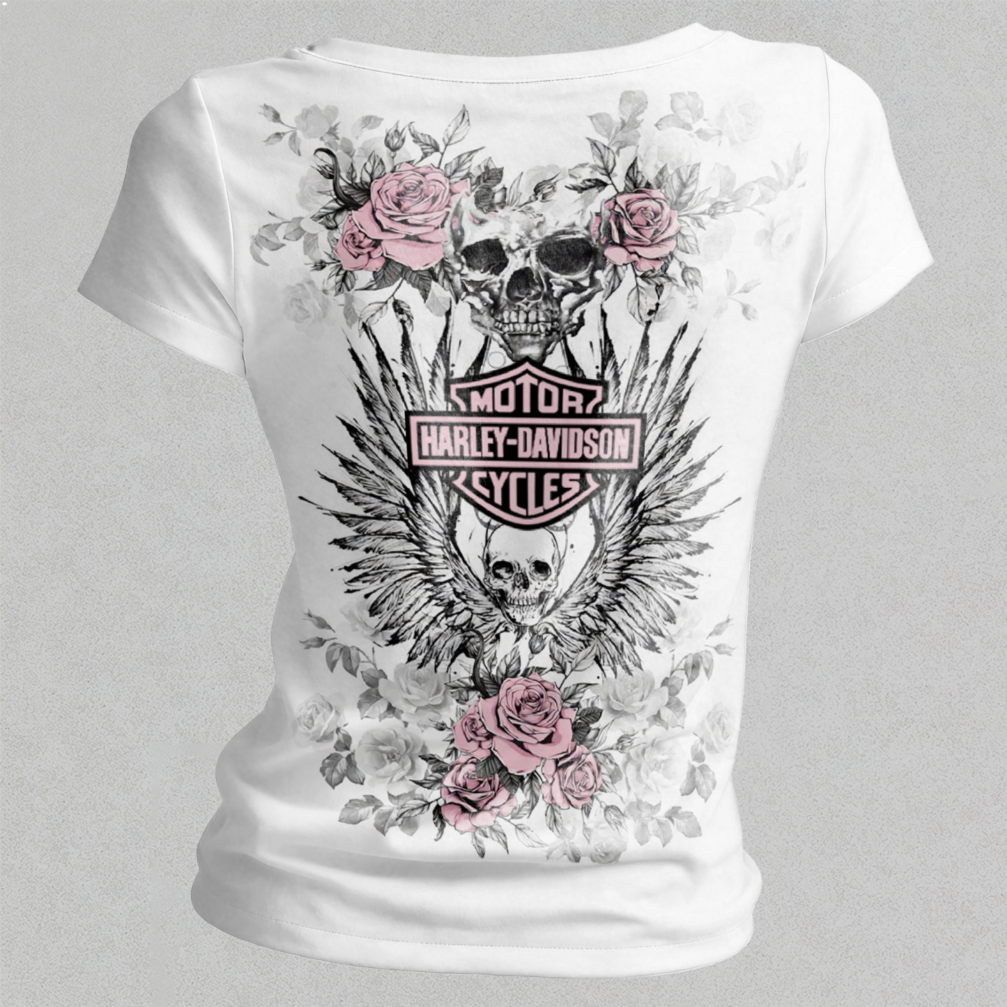  Motorcycles Printed Women's V-neck Pleated Waist Fitted T-shirt