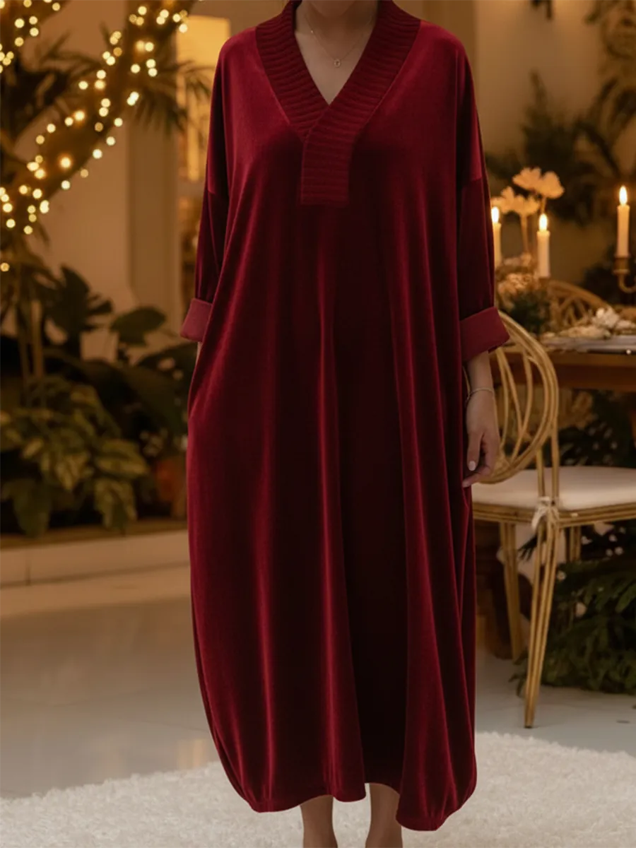 Elegant Christmas Party Loose V-neck Velvet Dress
