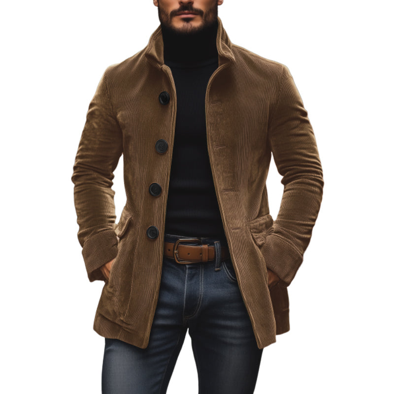 Men's Vintage Corduroy Stand Collar Single Breasted Slim Short Coat 