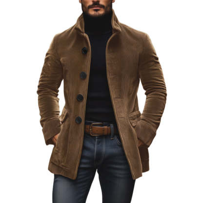 Men's Vintage Corduroy Stand Collar Single Breasted Slim Short Coat 