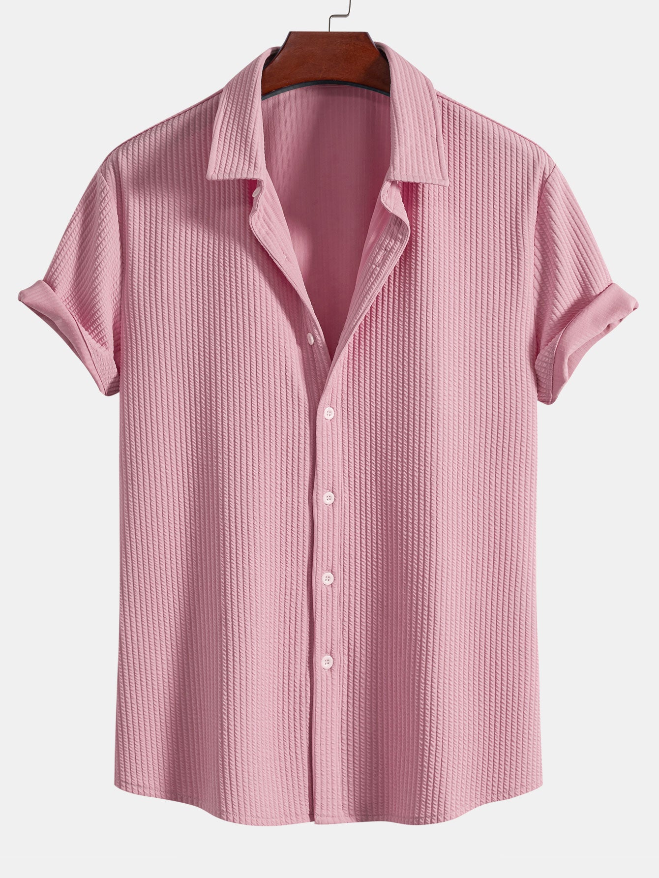 Muscle Fit Ribbed Button Up Shirt
