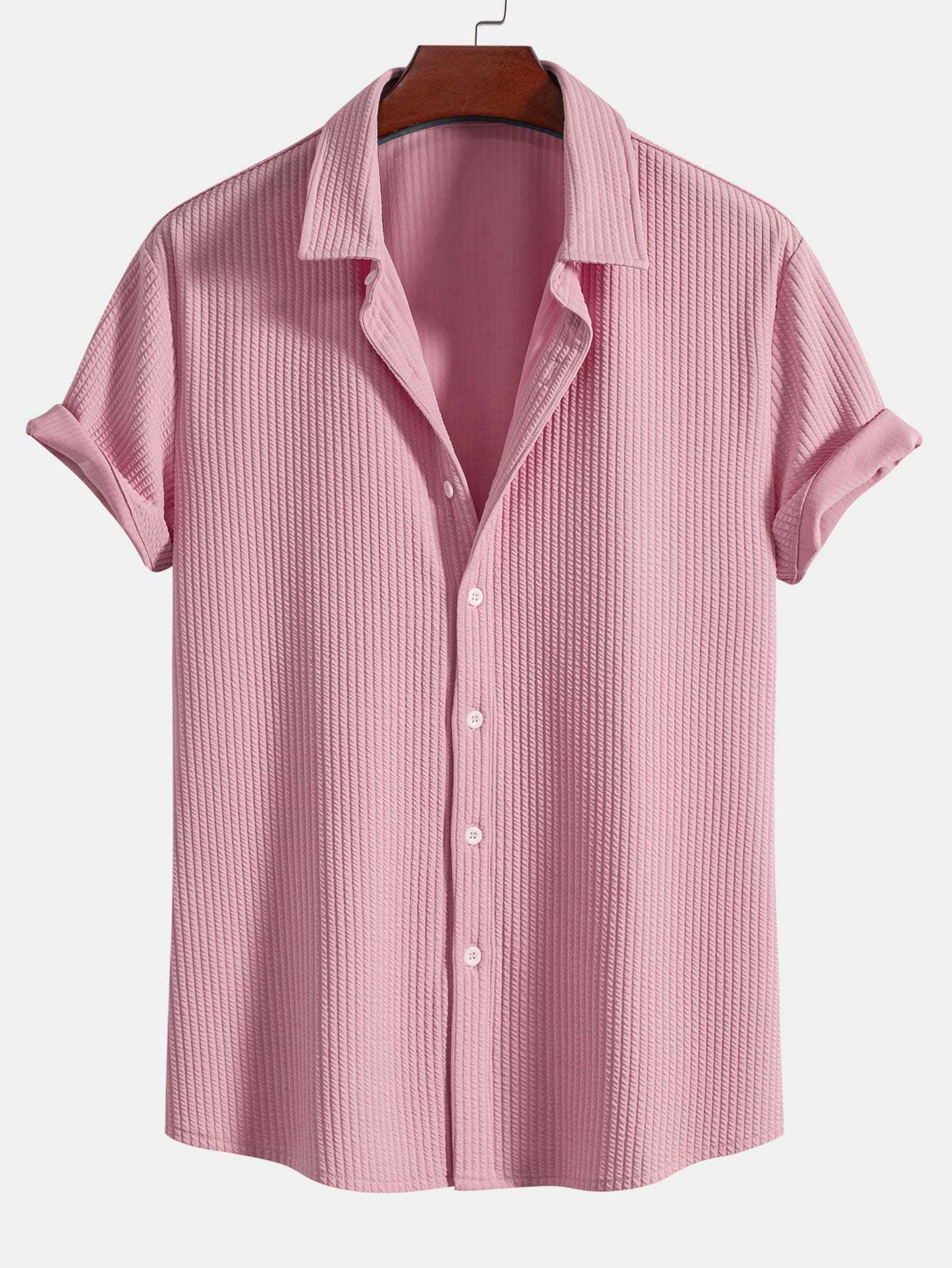 Muscle Fit Ribbed Button Up Shirt