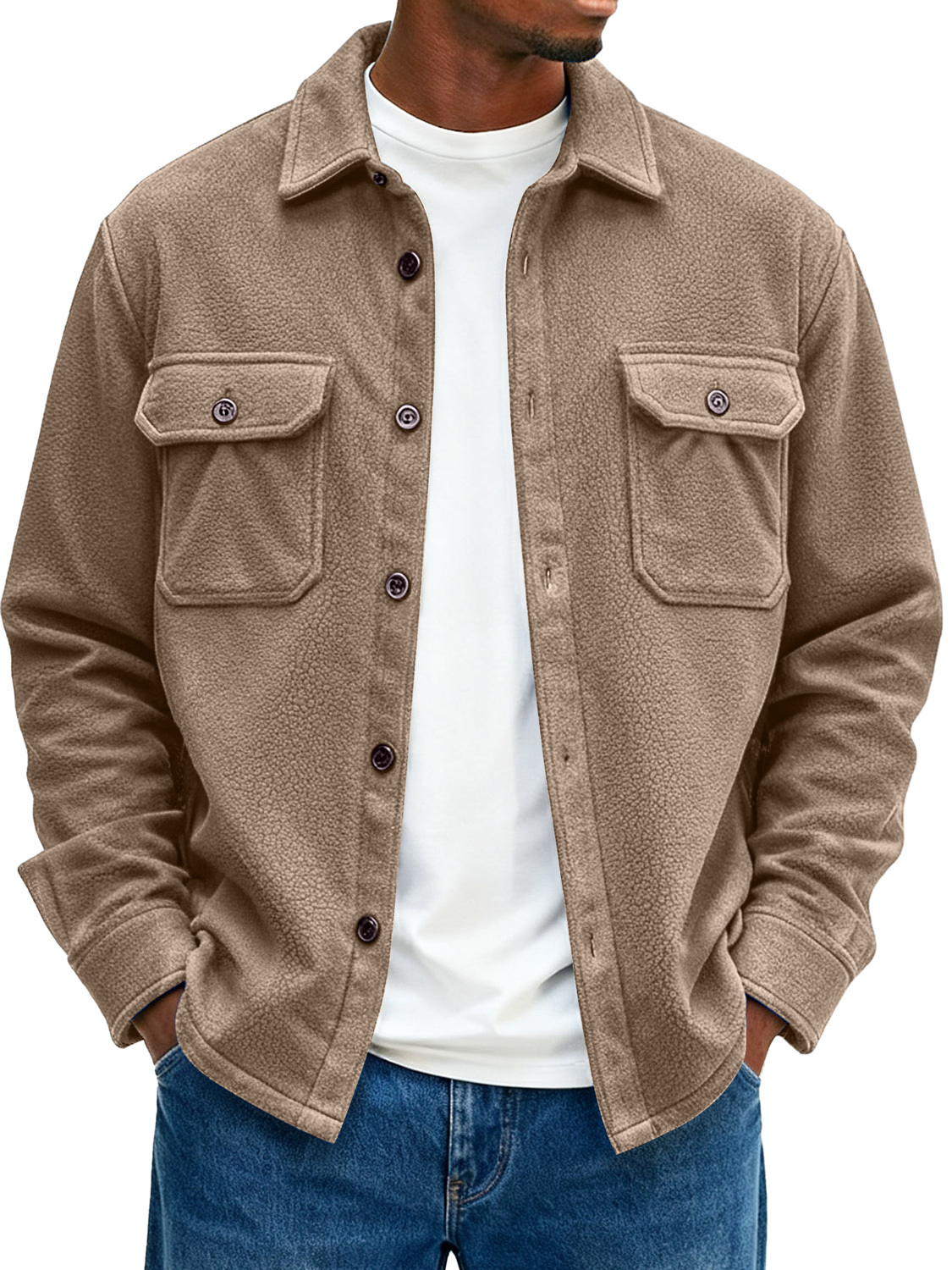 Men's Double Pocket Fleece Casual Loose-fitting Jacket