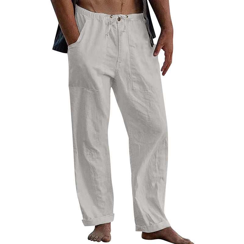 Men's Casual Solid Color Cotton Linen Pants 