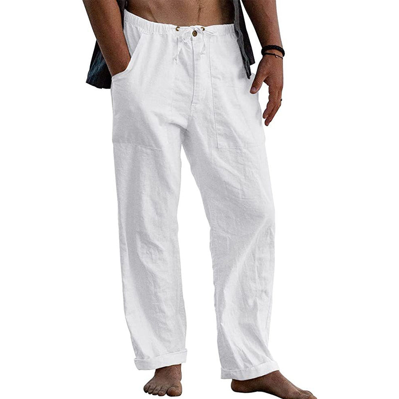 Men's Casual Solid Color Cotton Linen Pants 