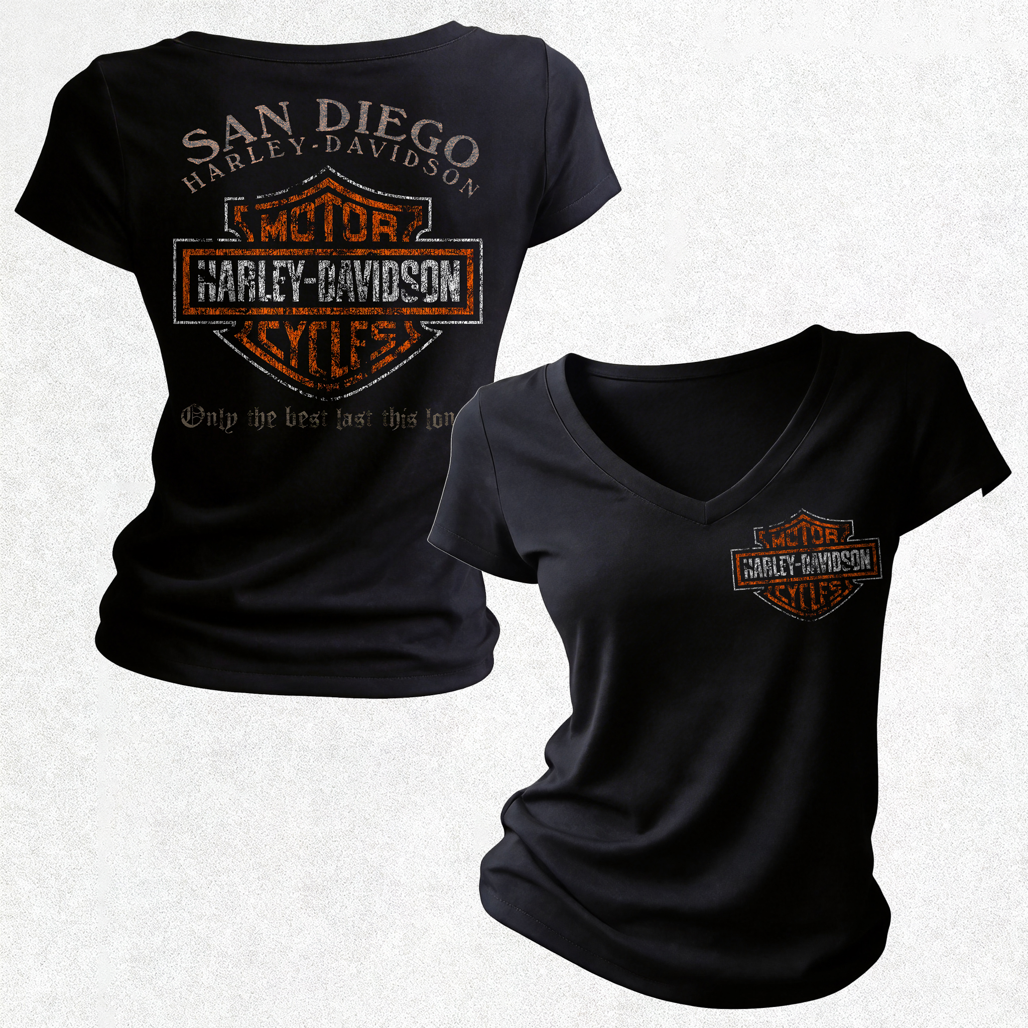  Motorcycles Printed Women's V-neck Pleated Waist Fitted T-shirt