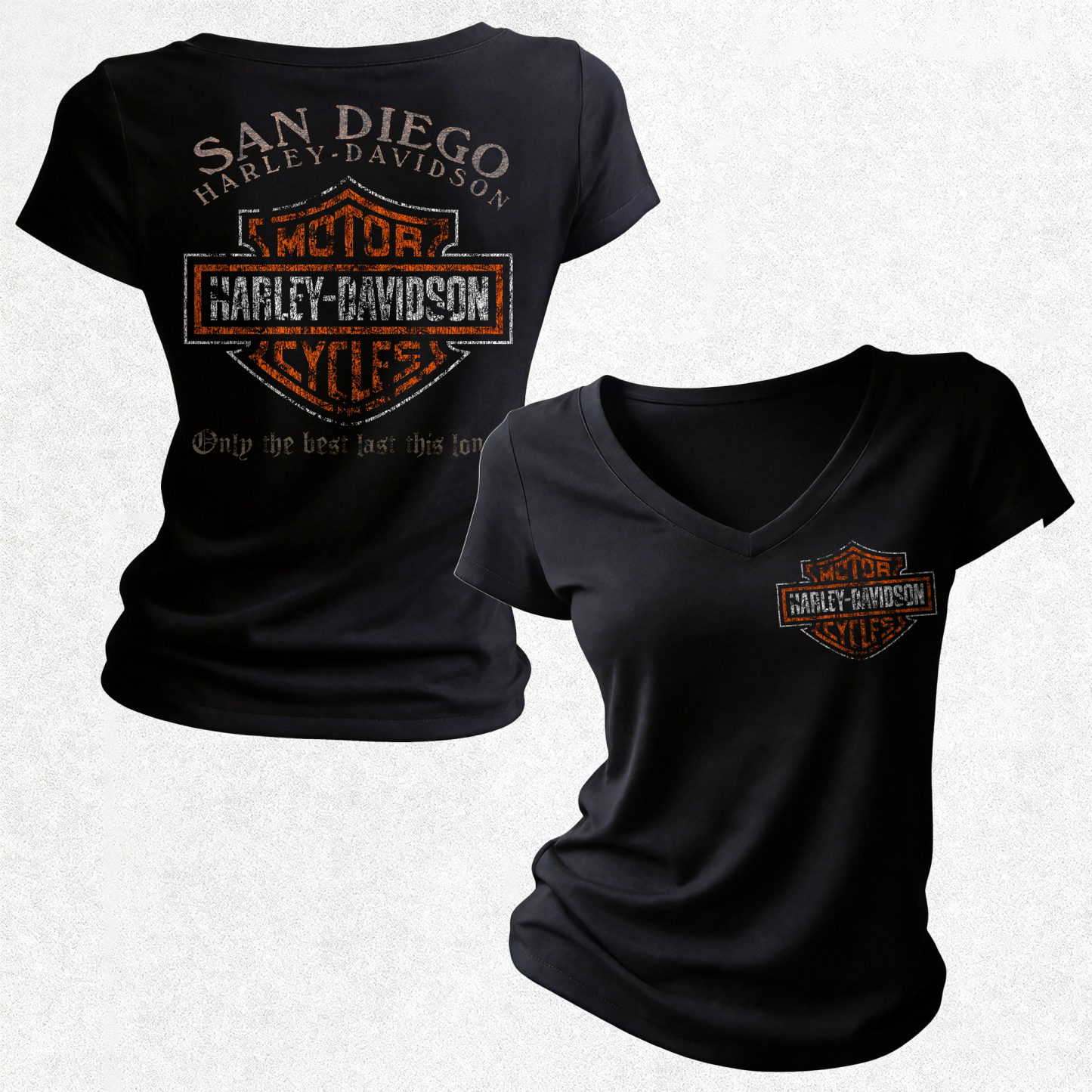 Harley-Davidson Motorcycles Printed Women's V-neck Pleated Waist Fitted T-shirt