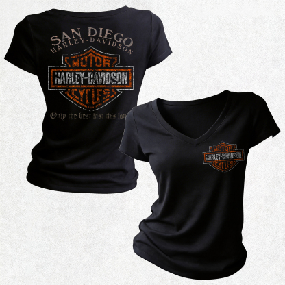  Motorcycles Printed Women's V-neck Pleated Waist Fitted T-shirt