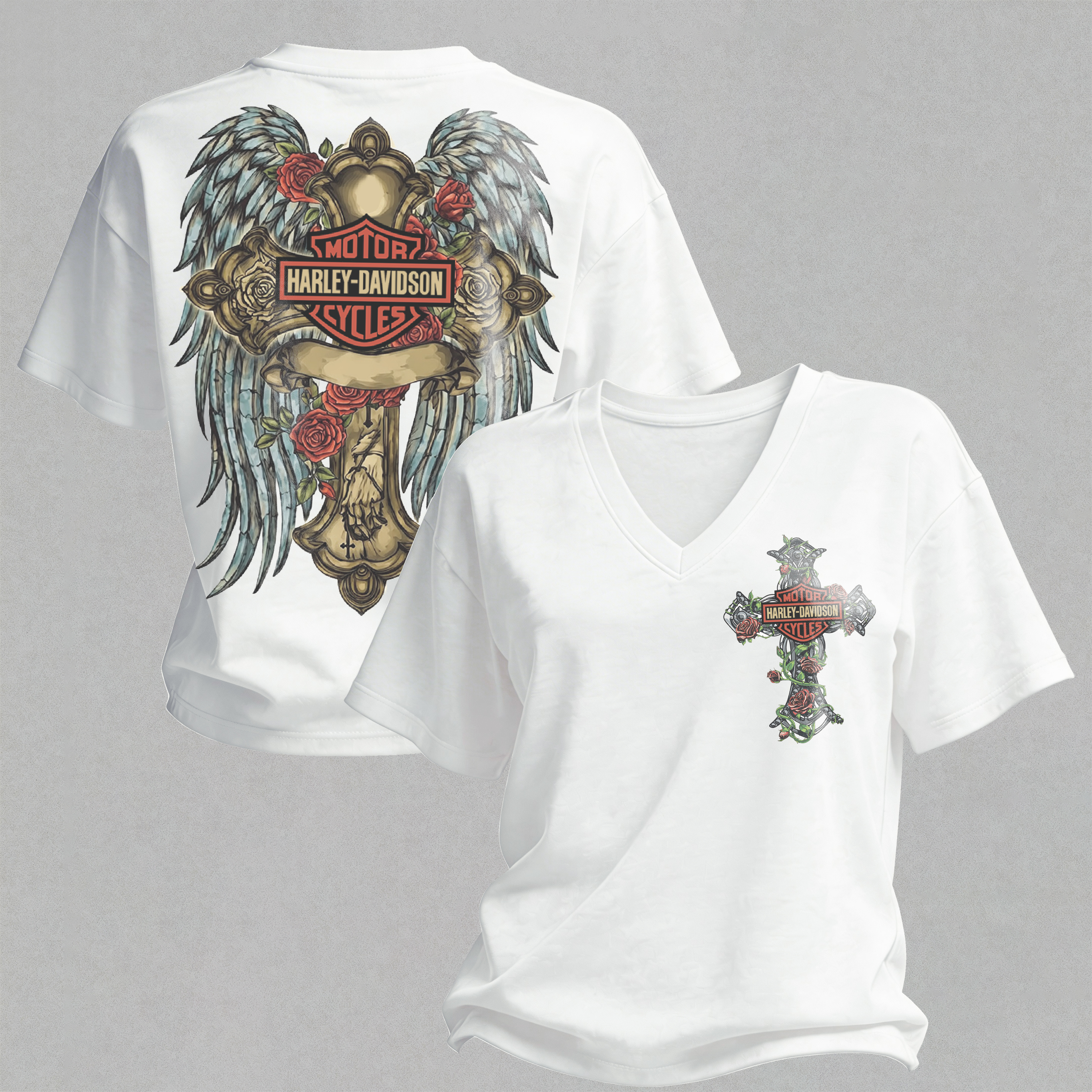  Motorcycles Printed V-Neck Women's T-shirt