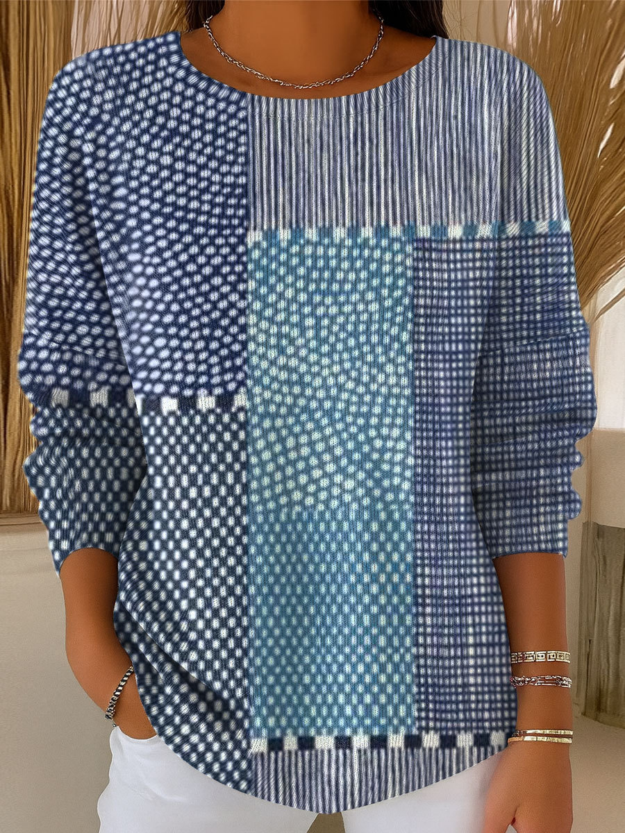 Women's Vintage Abstract Geometry Art Print Casual Pullover Sweater