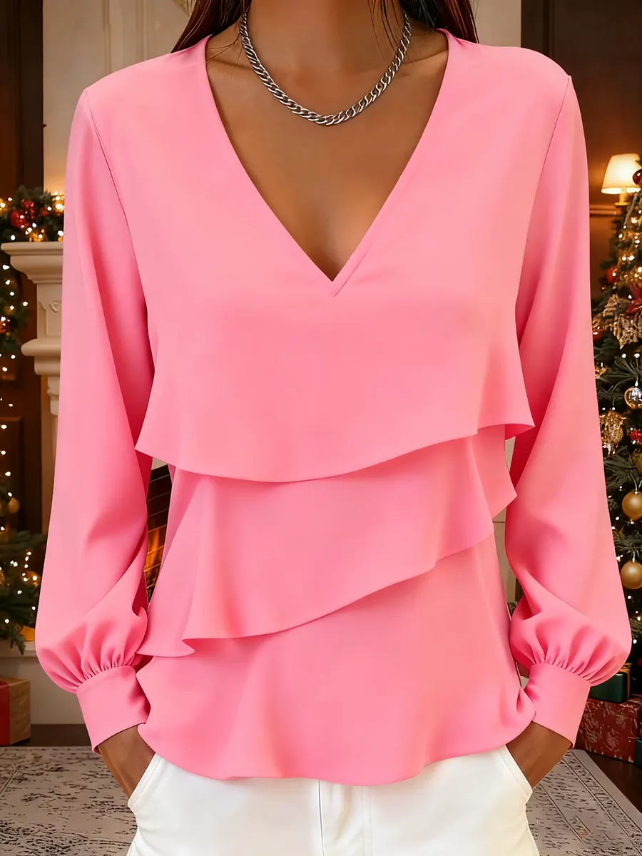 Women's Christmas V-neck ruffled top