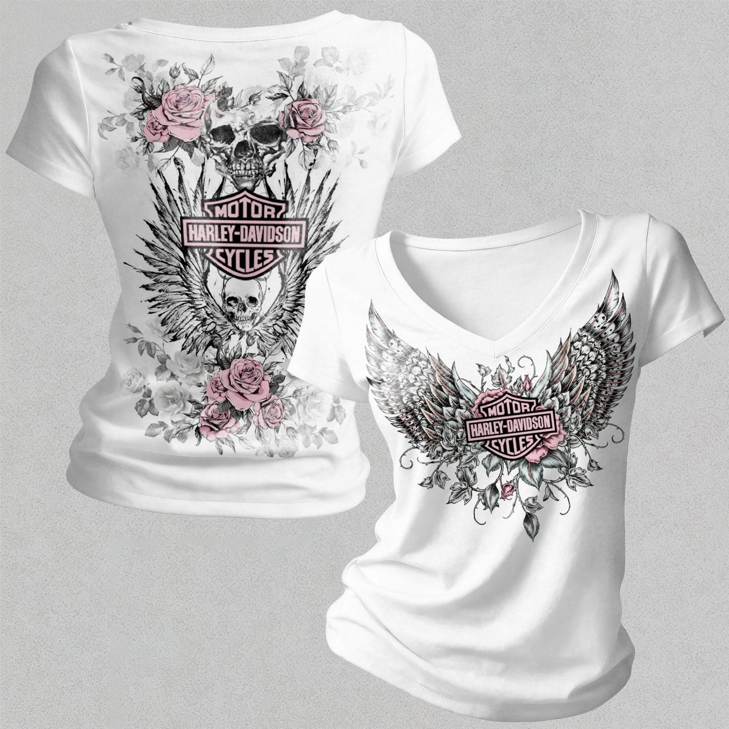 Harley-Davidson Motorcycles Printed Women's V-neck Pleated Waist Fitted T-shirt