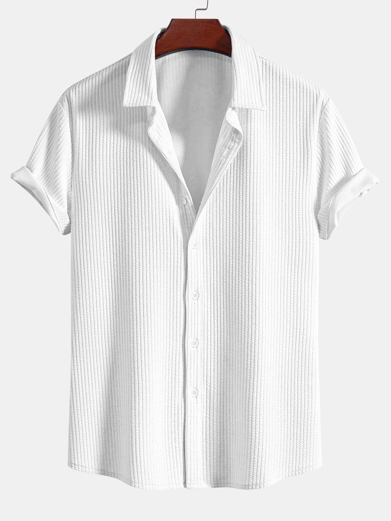 Muscle Fit Ribbed Button Up Shirt