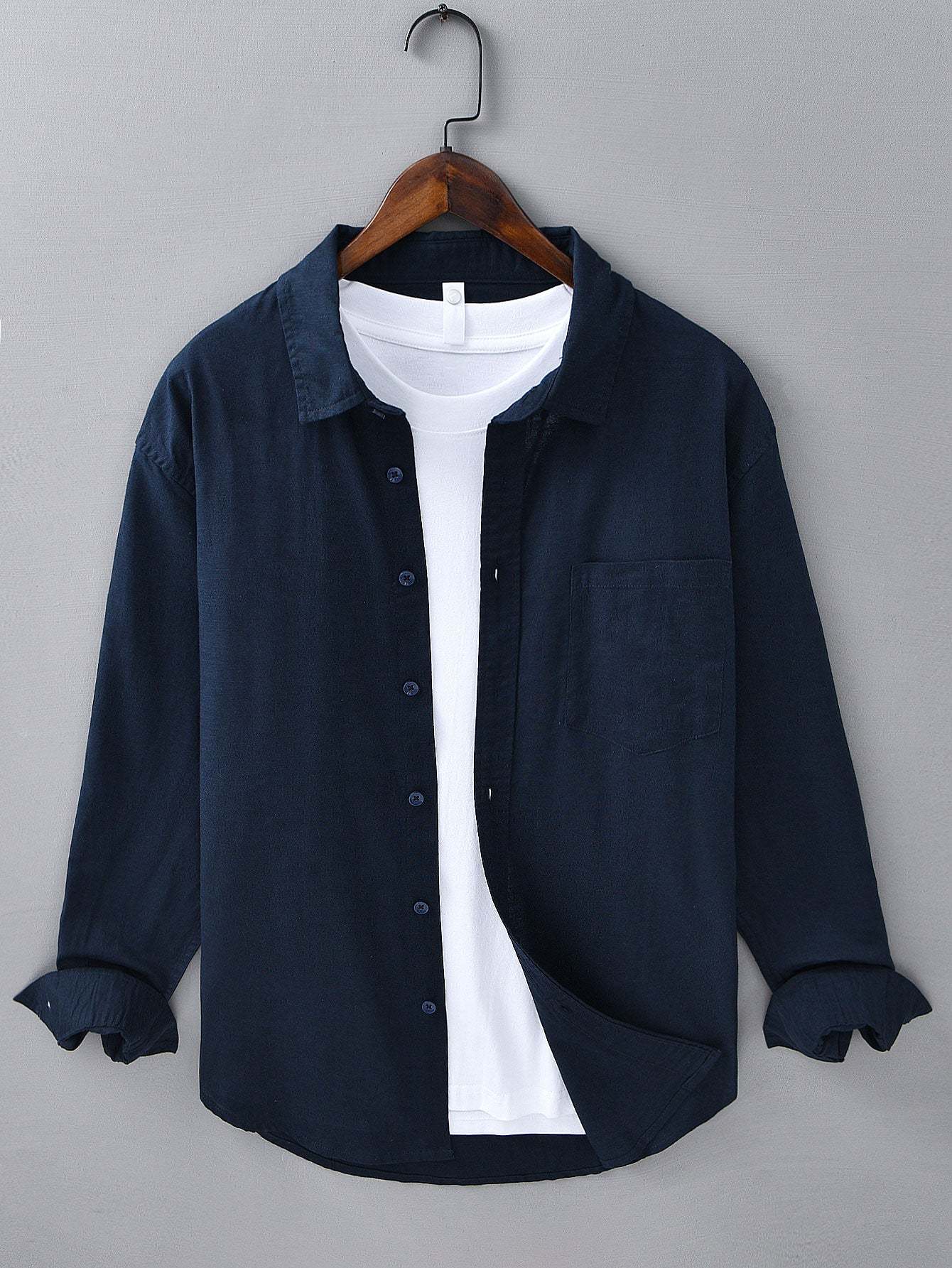 Long Sleeve Linen Cotton Shirt With Pocket