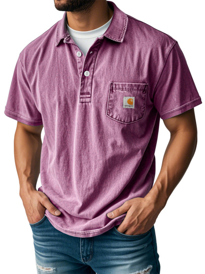 Carhartt Men's Retro Lapel Button Pocket Casual Short Sleeve POLO Shirt