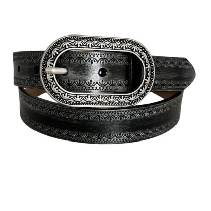 Men's Vintage Distressed Engraved Embossed Genuine Leather Belt
