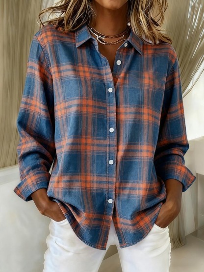 Women's Plaid Print Casual Cotton Buttoned Cardigan Sweater