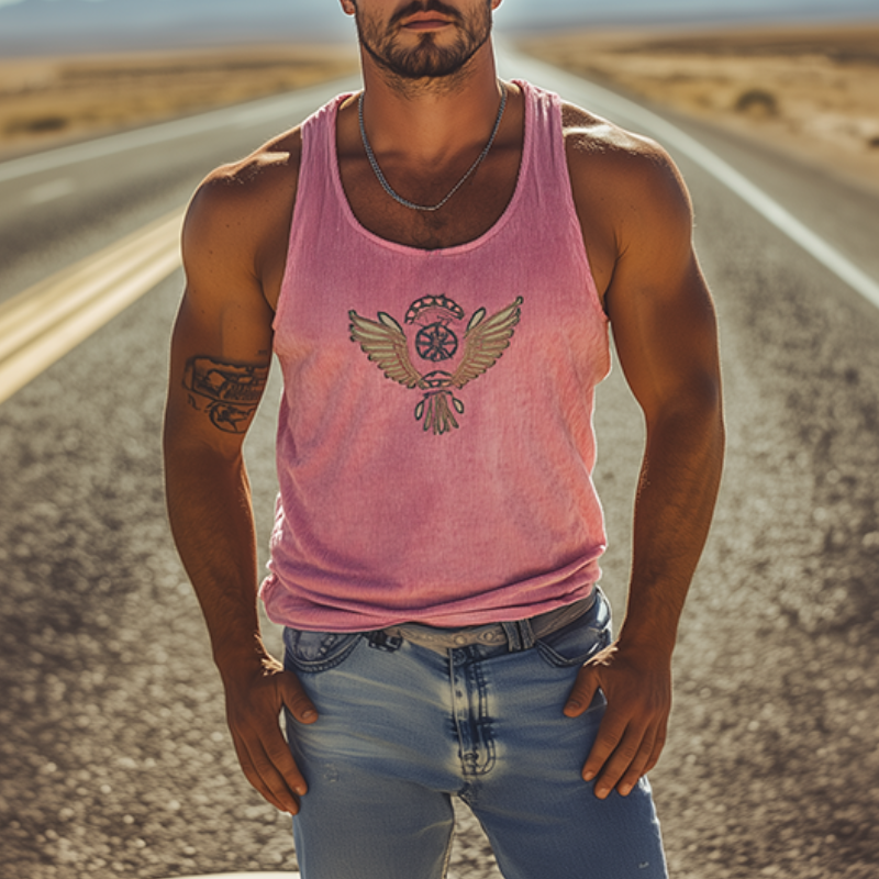 Men's Classic Casual American Retro Embroidered Knit Striped Tank Top 72799567K