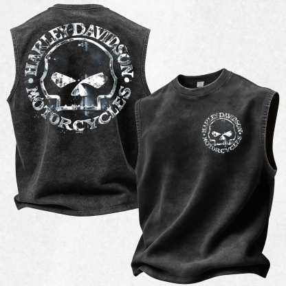  Motorcycles Printed Men's Washed Vest