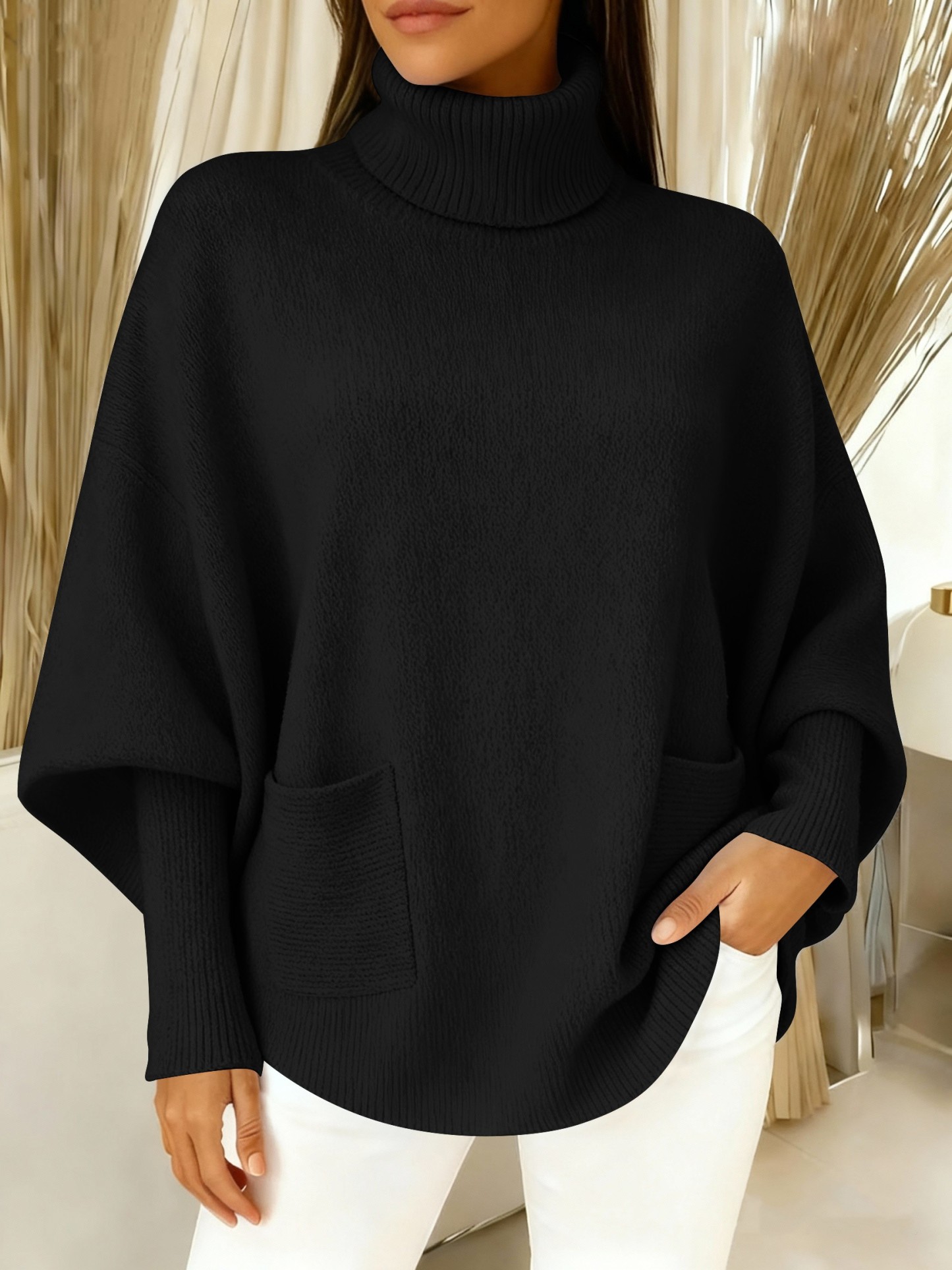 Women's fashionable casual solid-color high-neck sweater