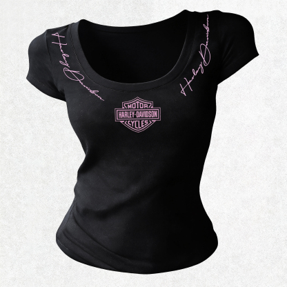  Motorcycles Printed Women's Tight-fitting U-neck T-shirt