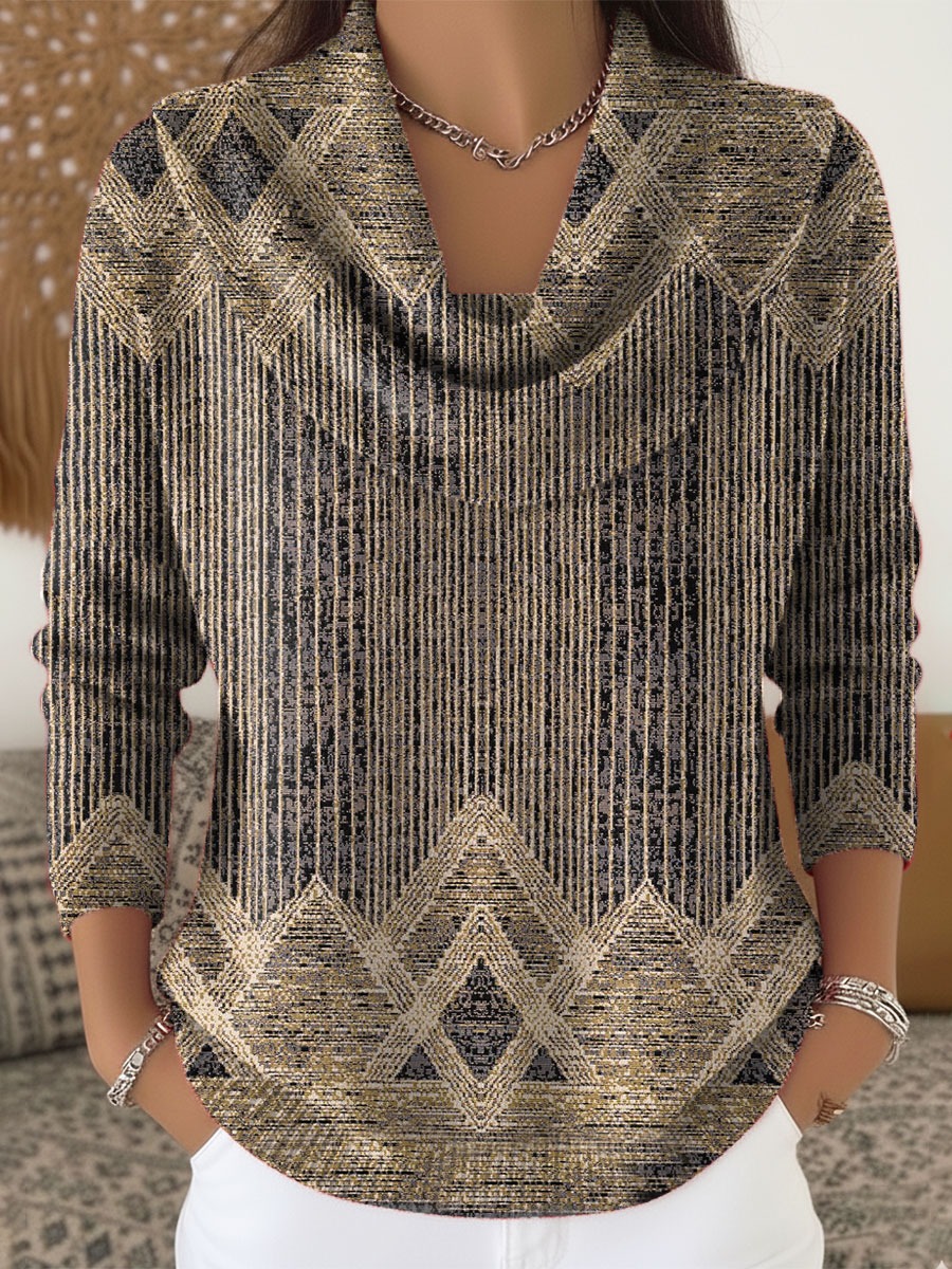 Vintage Abstract Geometry Art Print Buttoned V-neck Cardigan Sweater