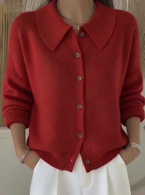 Women's Lapel Button Knitted Cardigan Sweater
