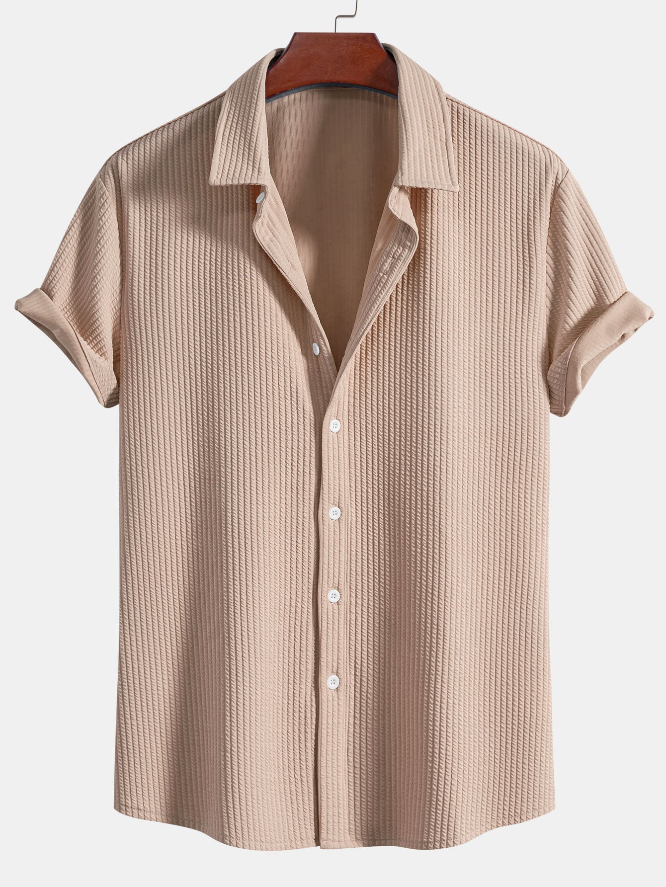 Muscle Fit Ribbed Button Up Shirt