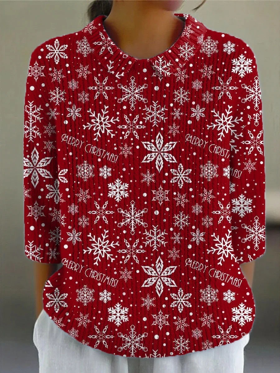 Vintage  Christmas Snowflake Art Print Buttoned Cardigan Sweater