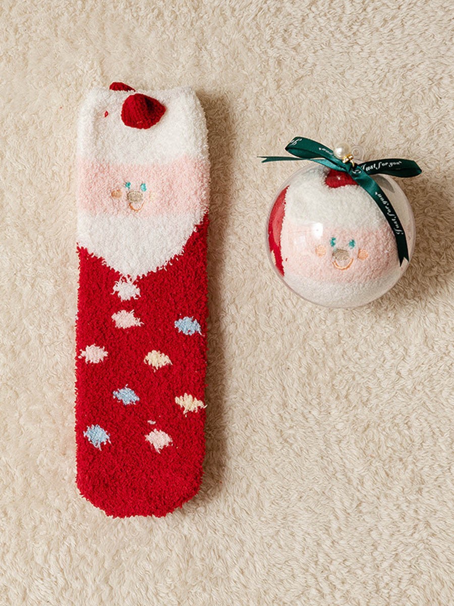 Christmas Ball Coral Fleece Socks Gift Box Christmas Gift Thickened Cartoon Sleep Socks