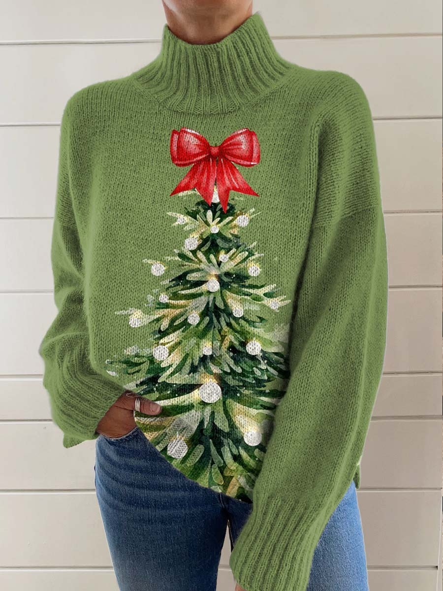 Women's Christmas Tree Art Print Casual Pullover Sweater