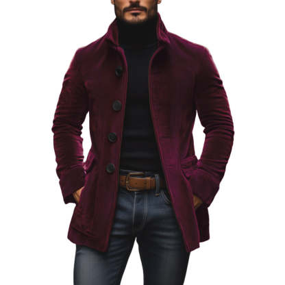 Men's Vintage Corduroy Stand Collar Single Breasted Slim Short Coat 