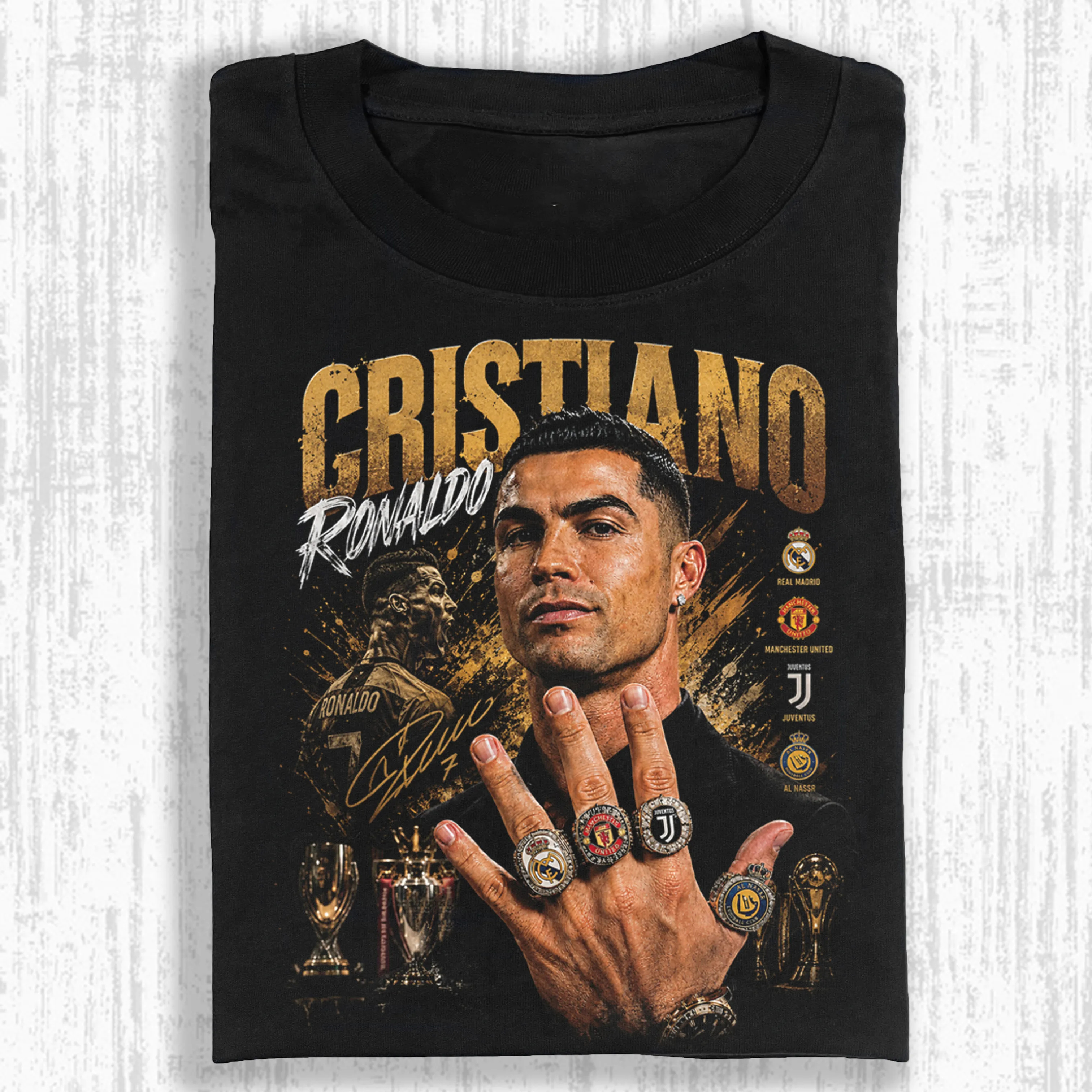 RETRO FOOTBALL LEGEND PORTRAIT FADED GRAPHIC TEE