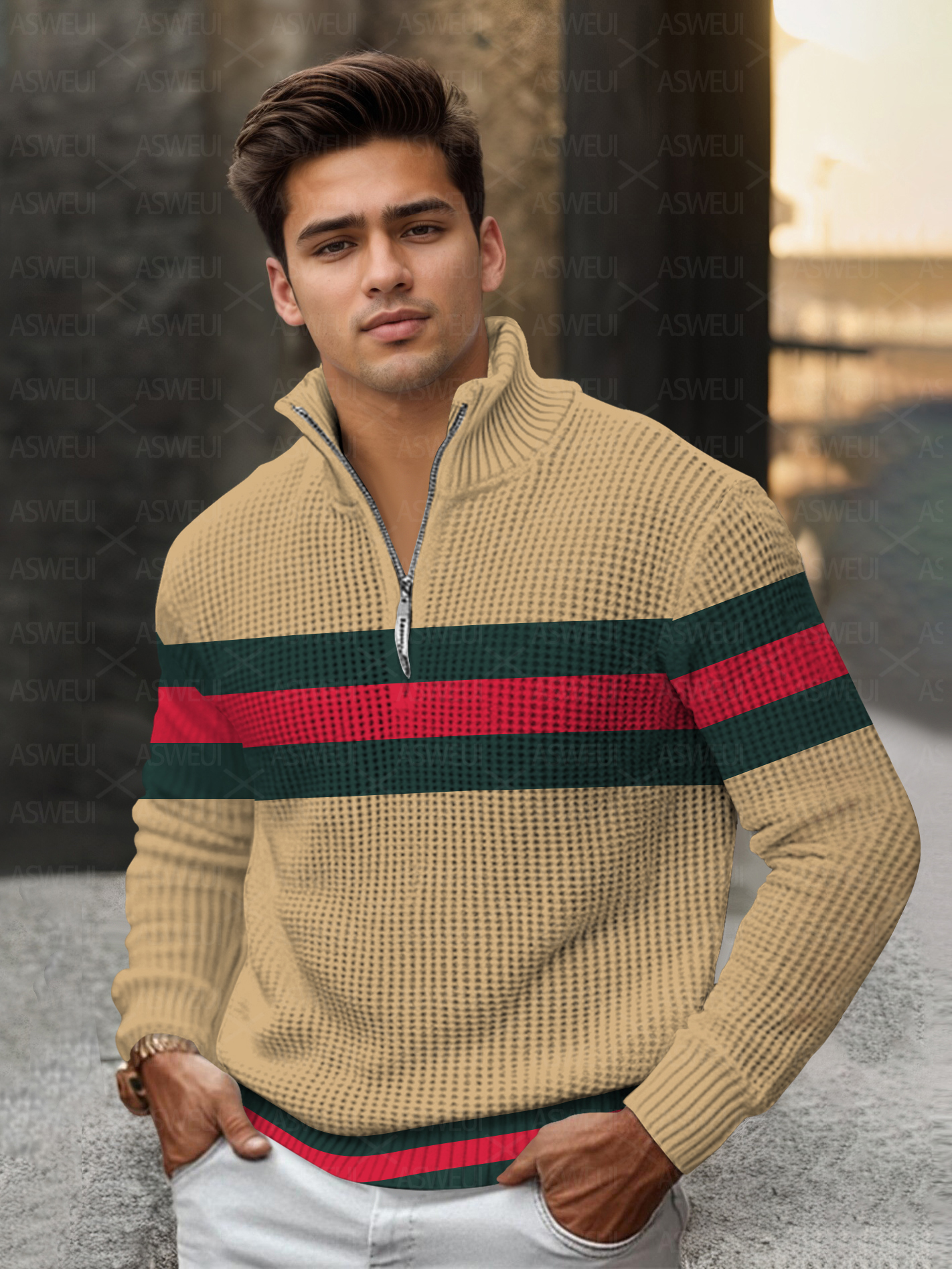 Men's fashion casual luxury long-sleeved crew-neck sweater