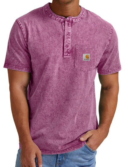 Carhartt Men's Vintage Casual Button Pocket Short Sleeve Henley Shirt