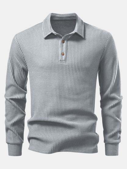 Long Sleeved Knitted Waffle Polo Shirt & Drawstring Knitted Waffle Pants