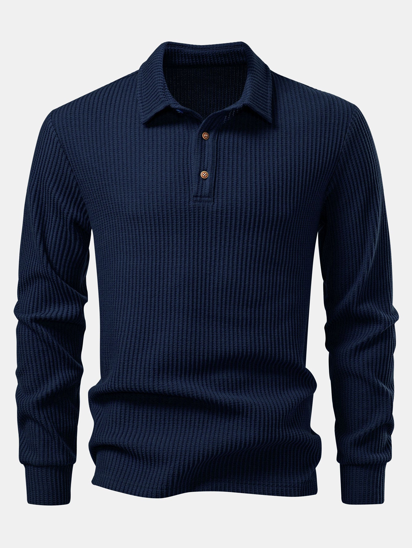 Long Sleeved Knitted Waffle Polo Shirt & Drawstring Knitted Waffle Pants