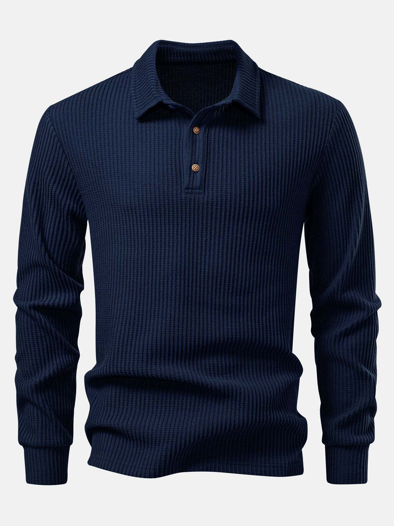 Long Sleeved Knitted Waffle Polo Shirt & Drawstring Knitted Waffle Pants