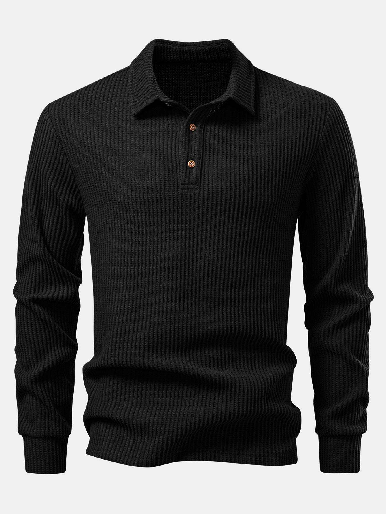 Long Sleeved Knitted Waffle Polo Shirt & Drawstring Knitted Waffle Pants