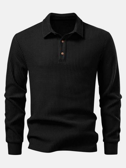 Long Sleeved Knitted Waffle Polo Shirt & Drawstring Knitted Waffle Pants