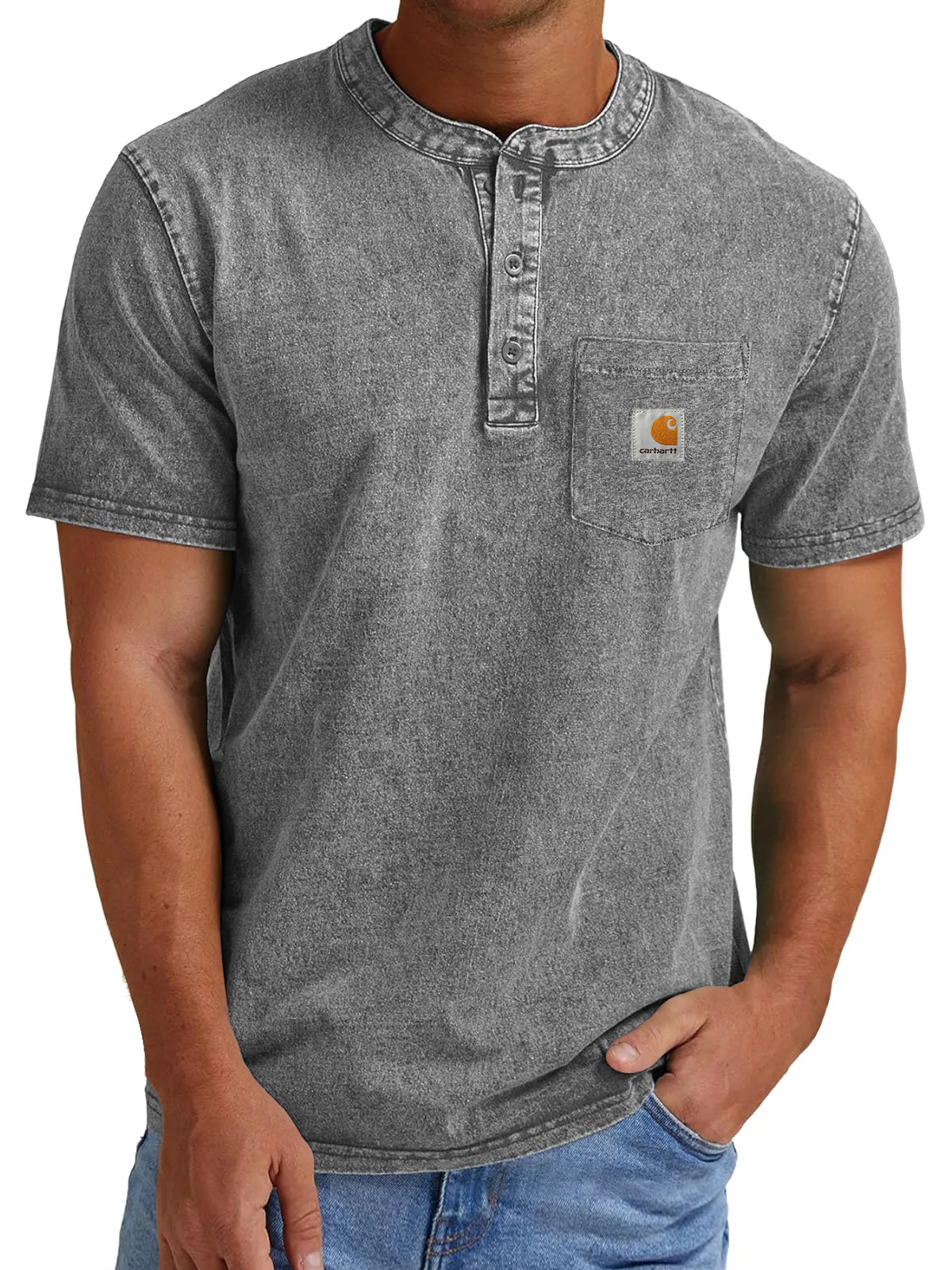 Carhartt Men's Vintage Casual Button Pocket Short Sleeve Henley Shirt