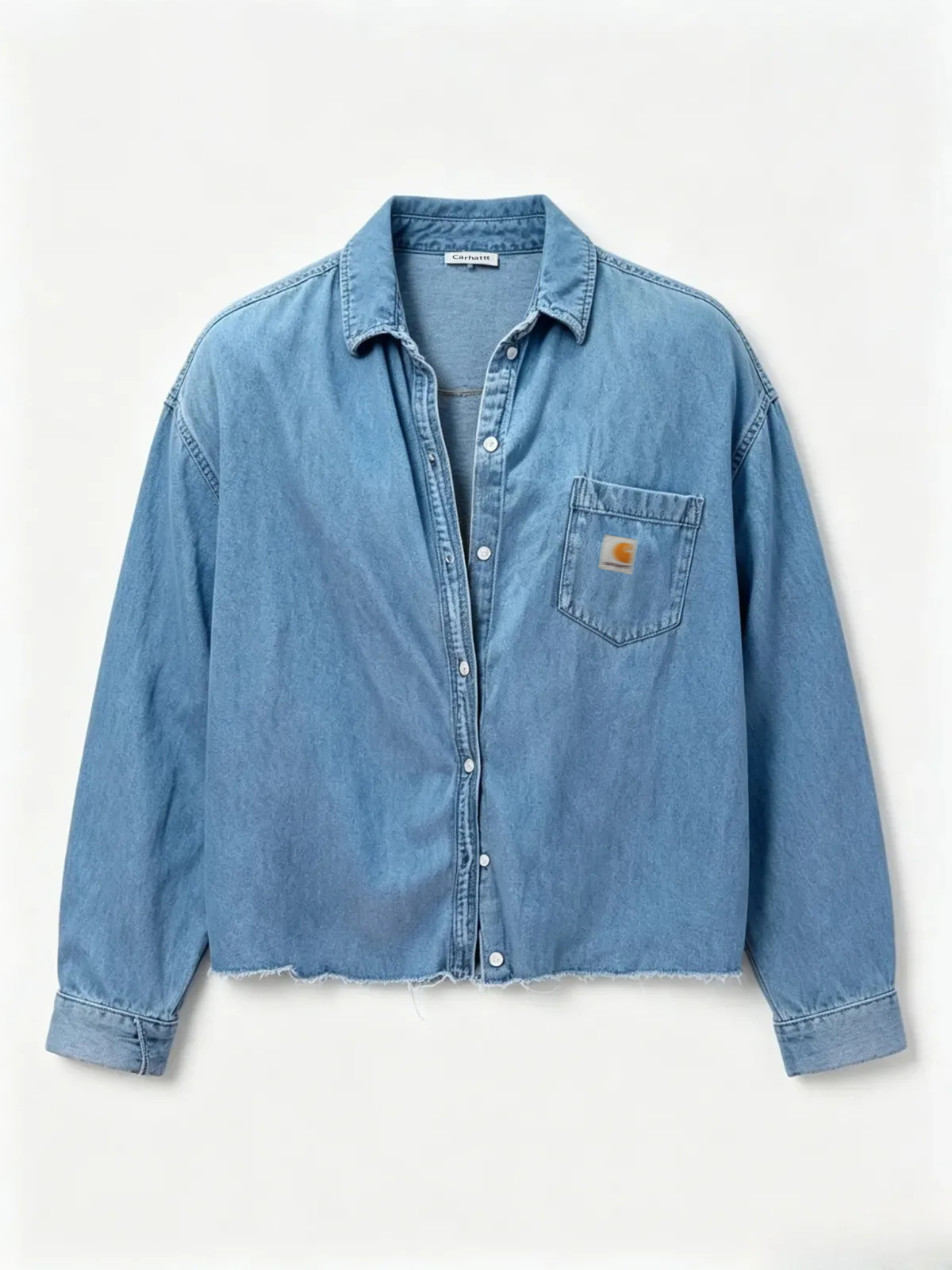 Frayed short denim shirt