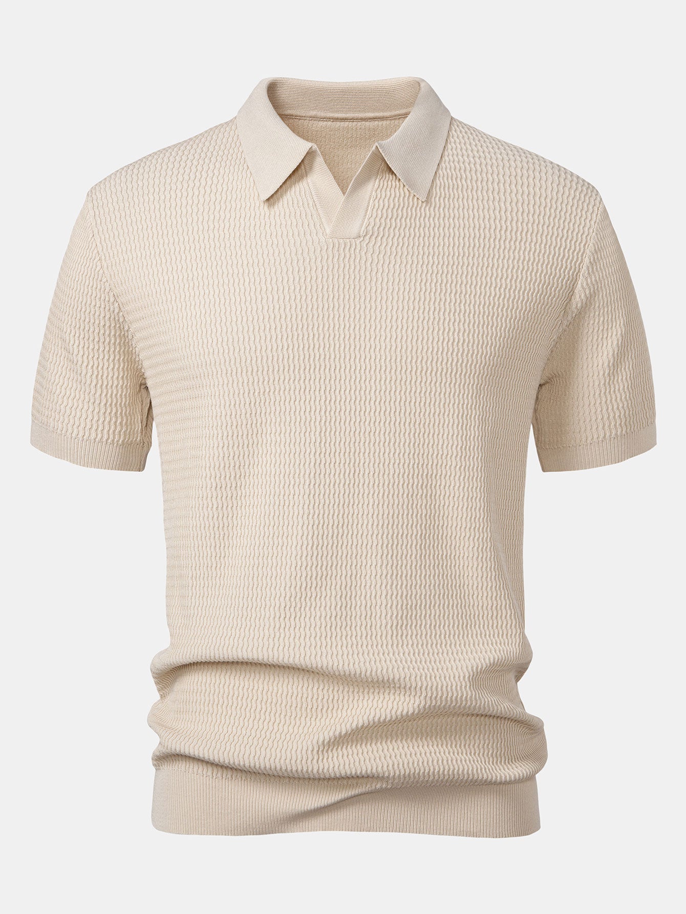 Wave Jacquard Knit V Neck Polo Shirt & Slim Fit Tapered Trousers
