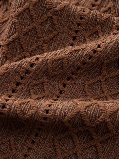 Geometry Rhombus Jacquard Button Up Shirt & Crinkle Textured Straight Leg Pants