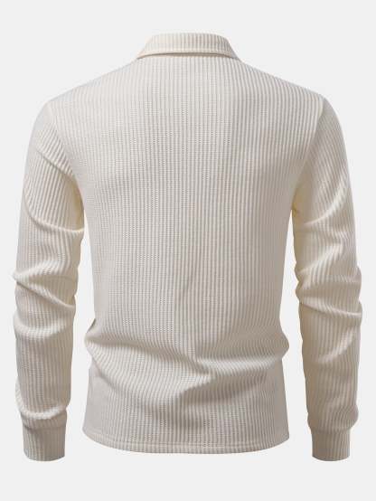 Long Sleeved Knitted Waffle Polo Shirt & Drawstring Knitted Waffle Pants