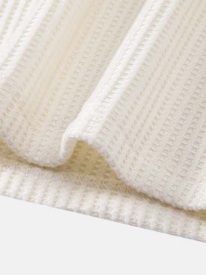 Long Sleeved Knitted Waffle Polo Shirt & Drawstring Knitted Waffle Pants